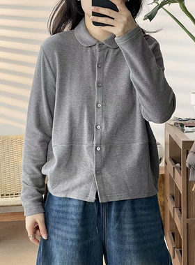 2025秋款娃娃领长袖分割线宽松休闲简约显瘦卫衣外套女0669