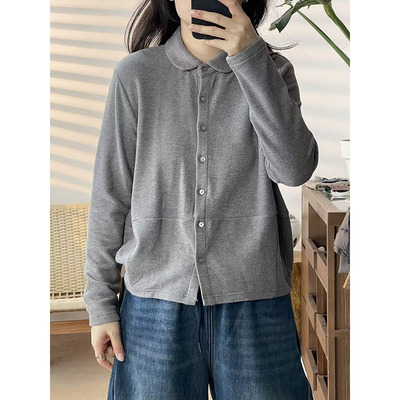 2025秋款娃娃领长袖分割线宽松休闲简约显瘦卫衣外套女0669