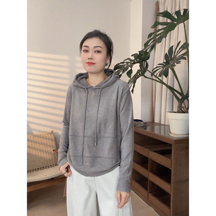 通勤连帽德绒卫衣女宽松显瘦百搭休闲套头上衣灰色长袖 0383