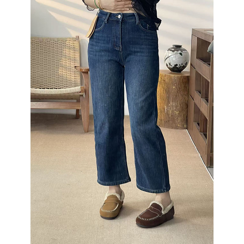 2025秋冬新款加绒加厚直筒牛仔九分裤女宽松显瘦百搭休闲裤85089