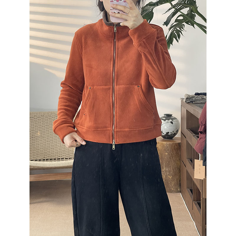 2025秋冬新款立领拉链德绒卫衣女宽松长袖开衫显瘦外套25759