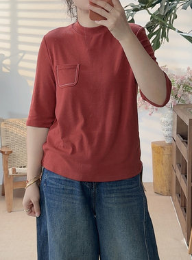 新款韩版圆领显瘦休闲中袖T恤女打底上衣8021