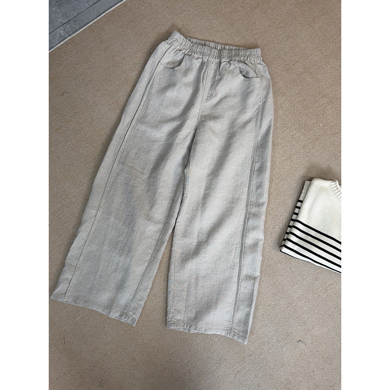 【高货】100%12支野生汉麻时尚百搭松紧腰休闲直筒阔腿长裤418