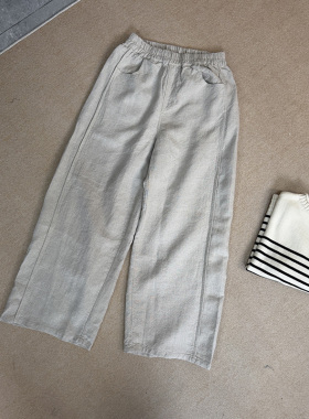 【高货】100%12支野生汉麻时尚百搭松紧腰休闲直筒阔腿长裤418