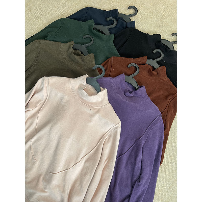 通勤修身自发热暖姜绒高领长袖打底衫女纯色百搭上衣秋冬款6203