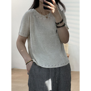 2025夏款女装休闲百搭汉麻+莱塞尔针织衫宽松显瘦-20861