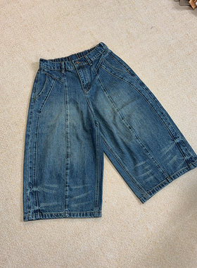 夏季宽松显瘦百搭复古半松紧腰七分休闲牛仔裤女裤3061
