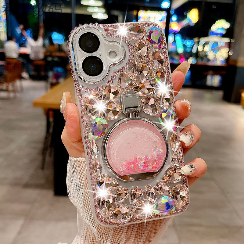 适用iPhone16promax手机壳新款奢华水钻苹果17香水瓶支架15高级感