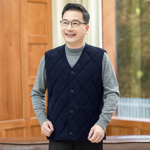 短款中老年上装加绒保暖马甲老年男装爸爸坎肩内穿秋冬开衫马夹
