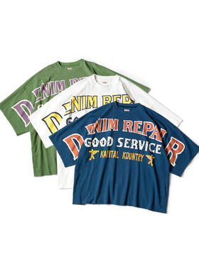 23SS KAPITAL 平田和宏 日系五分袖字母印花夏季宽松圆领短袖T恤