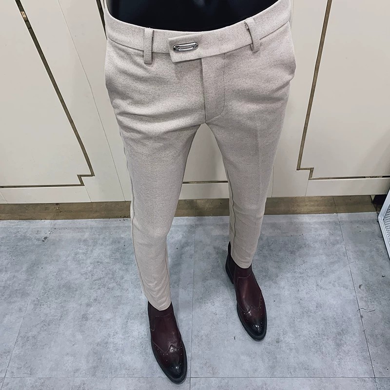 罗蒙秋冬季男士毛呢西裤韩版修身