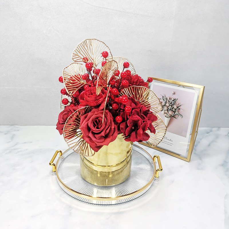 仿真桌面花艺新年摆件假花红色果子装饰中式客厅茶几餐桌玄关摆放