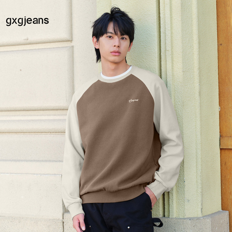 撞色圆领卫衣，美式复古