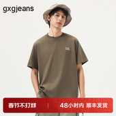 gxg.jeans男装 25年夏新品 棕色字母绣花休闲宽松圆领短袖 T恤男