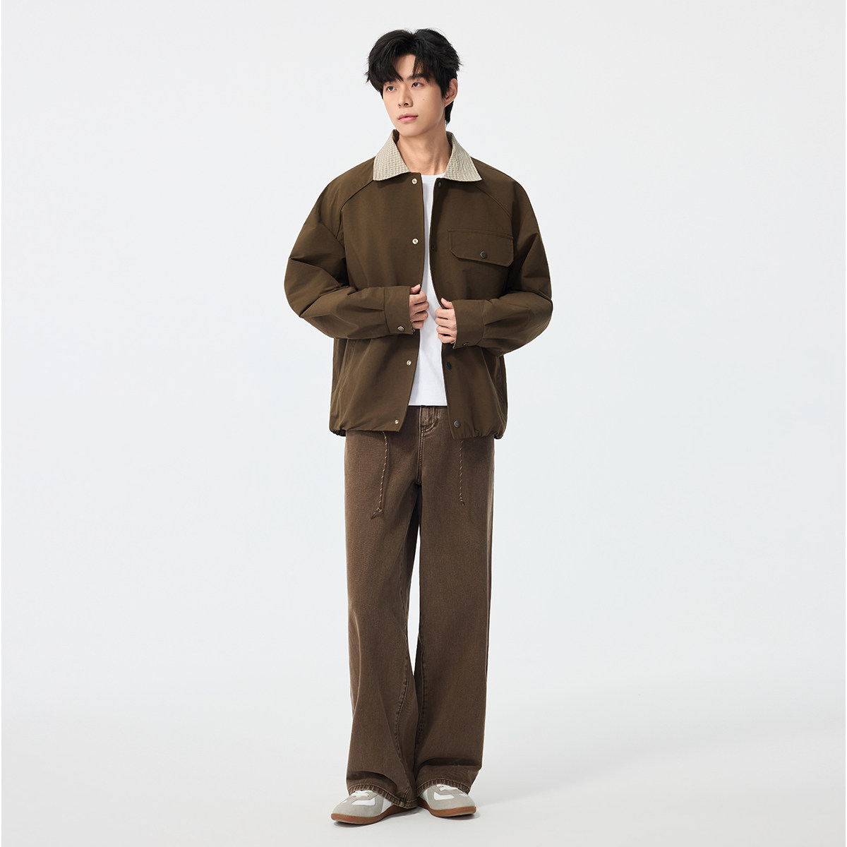 gxgjeans男装翻领夹克26春款简约休闲按扣外套*