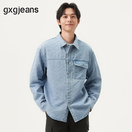 gxg.jeans男装 蓝色满身提花时尚复古牛仔衬衫外套男 25年秋新品