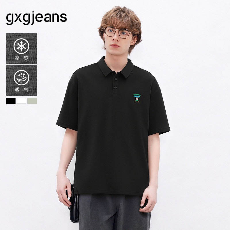 gxg.jeans男装 多色趣味绣花休闲翻领短袖POLO衫男 25年夏季新款