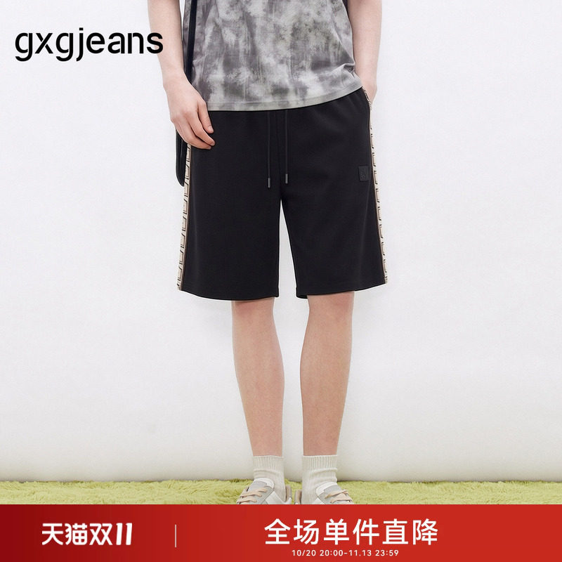 gxgjeans男装 黑色织带设计潮流拼接时尚休闲短裤男士 26夏新品