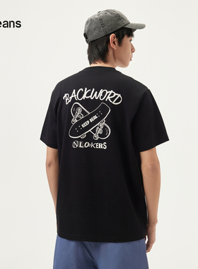 gxg.jeans男装 黑色后背印花时尚潮流个性短袖T恤男 25年夏季新款