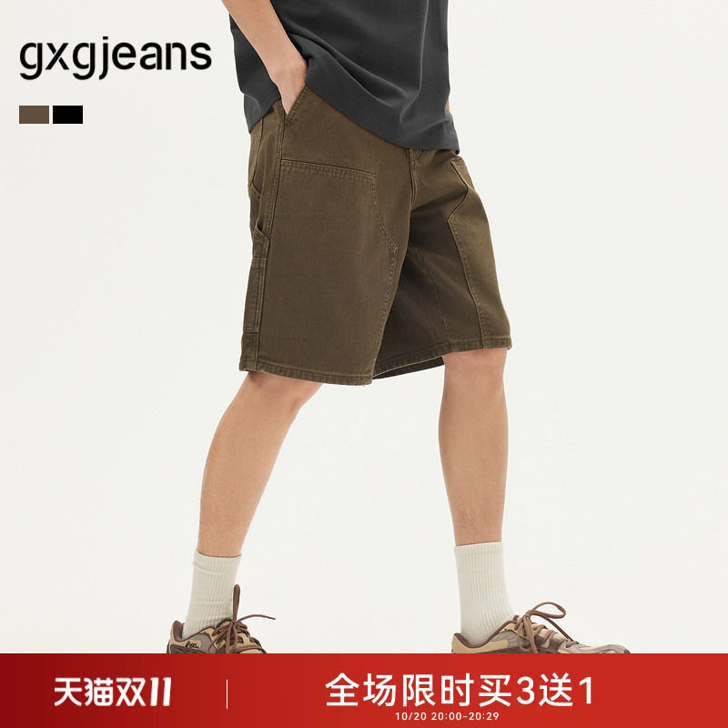 gxg.jeans男装 多色复古水洗时尚工装宽松牛仔短裤男 25年夏新品