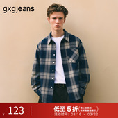 上衣男26年春热卖 衬衫 蓝色格纹简约通勤宽松长袖 gxg.jeans男装