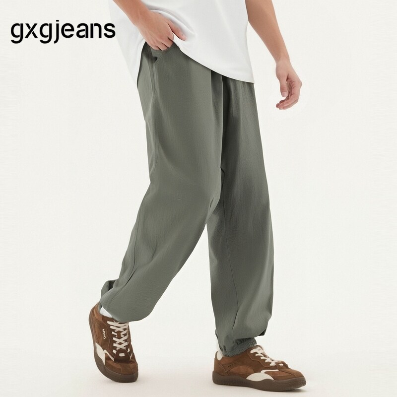 gxg.jeans男装 军绿色简约休闲长裤宽松束脚裤男薄款 25年春新品