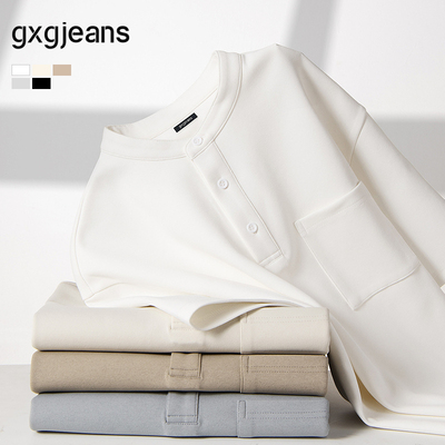 gxg.jeans男装  多色基础休闲亨利领短袖T恤男薄款 25夏新品