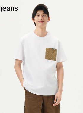 gxg.jeans男装  白色口袋设计宽松休闲圆领短袖T恤男 25年夏新品