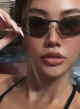 Meliya老钱风高级感猫眼中古小棕镜茶色太阳眼镜偏光金属椭圆墨镜