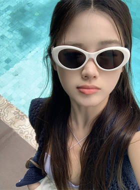 MELIYA椭圆白色猫眼墨镜女彩色多巴胺海边夏日太阳镜高级感防晒潮