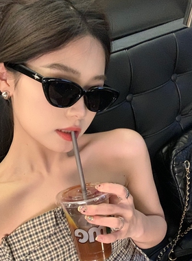 MELIYA复古三角猫眼小脸墨镜女高级感ins黑色框防晒偏光太阳眼镜