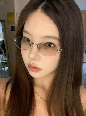 MELIYA刘浩存同款无框眼镜女老钱风椭圆高级感金属太阳镜墨镜近视