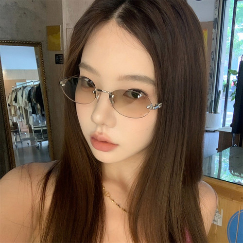 MELIYA刘浩存同款无框眼镜女老钱风椭圆高级感金属太阳镜墨镜近视
