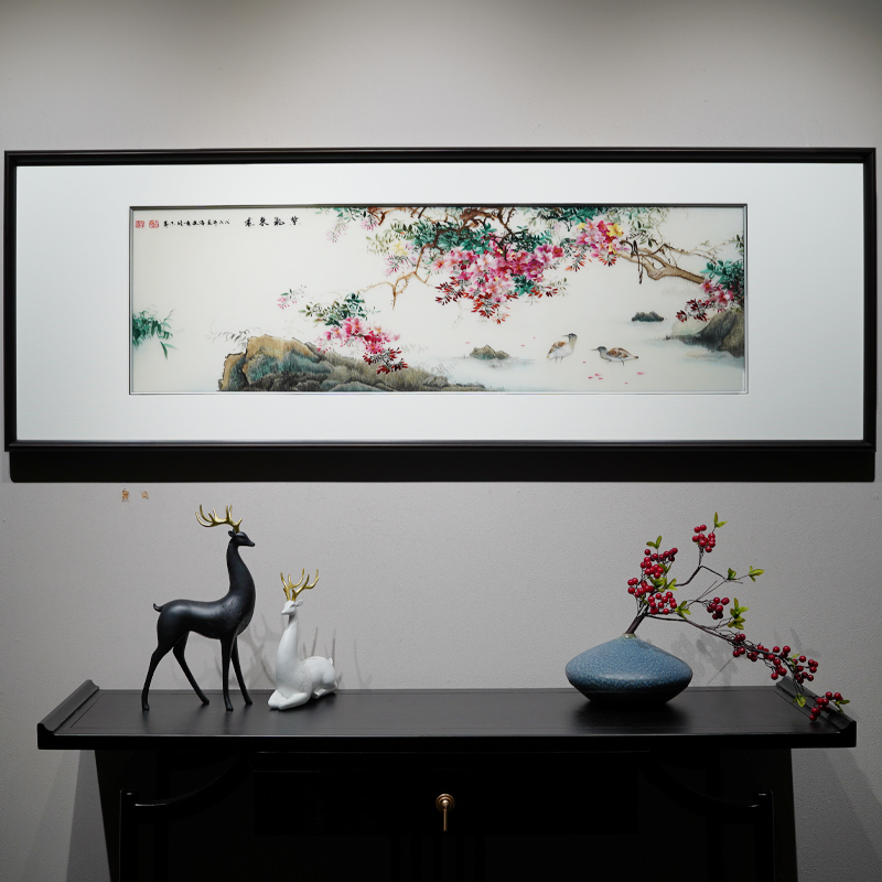 新中式现代装饰画精品纯手工刺绣沙发背景墙客厅带框可定制的挂画图片