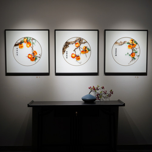 新中式风格如意沙发背景墙刺绣