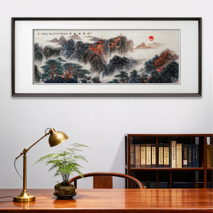 苏绣中式东岳雄姿山水装饰画书房客厅挂画国画瀑布松树客厅背景墙