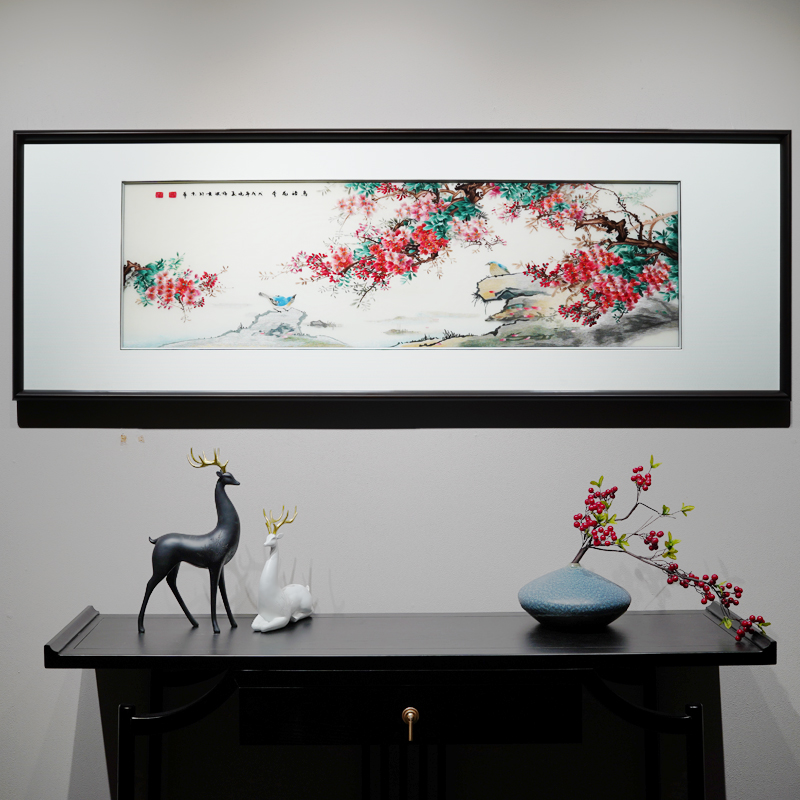 新中式现代装饰画花鸟精品纯手工刺绣沙发背景墙客厅可定制的挂画图片