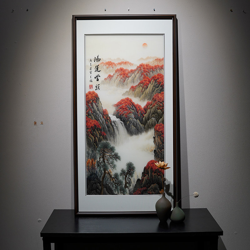 苏绣成品挂画鸿运当头客厅餐厅玄关手工刺绣精品新中式挂墙装饰画
