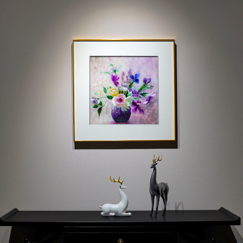 花瓶平平安安平安相随纯手工刺绣画带框的新中式风格玄关成品挂画