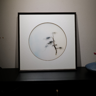 新中式风格大气山水画纯手工苏绣刺绣苍松翠柏成品带框客厅装饰画