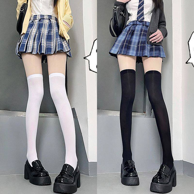 压力过膝袜天鹅绒袜子女夏季日系白丝长筒袜黑色jk大腿高筒袜学生