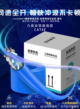 安普高速超五类六类纯无氧铜监控POE室内外千兆网线家用整箱