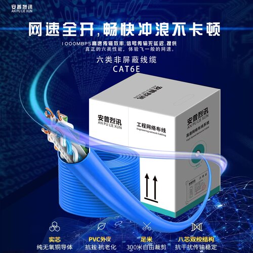 安普300米超五类超六类网线家用