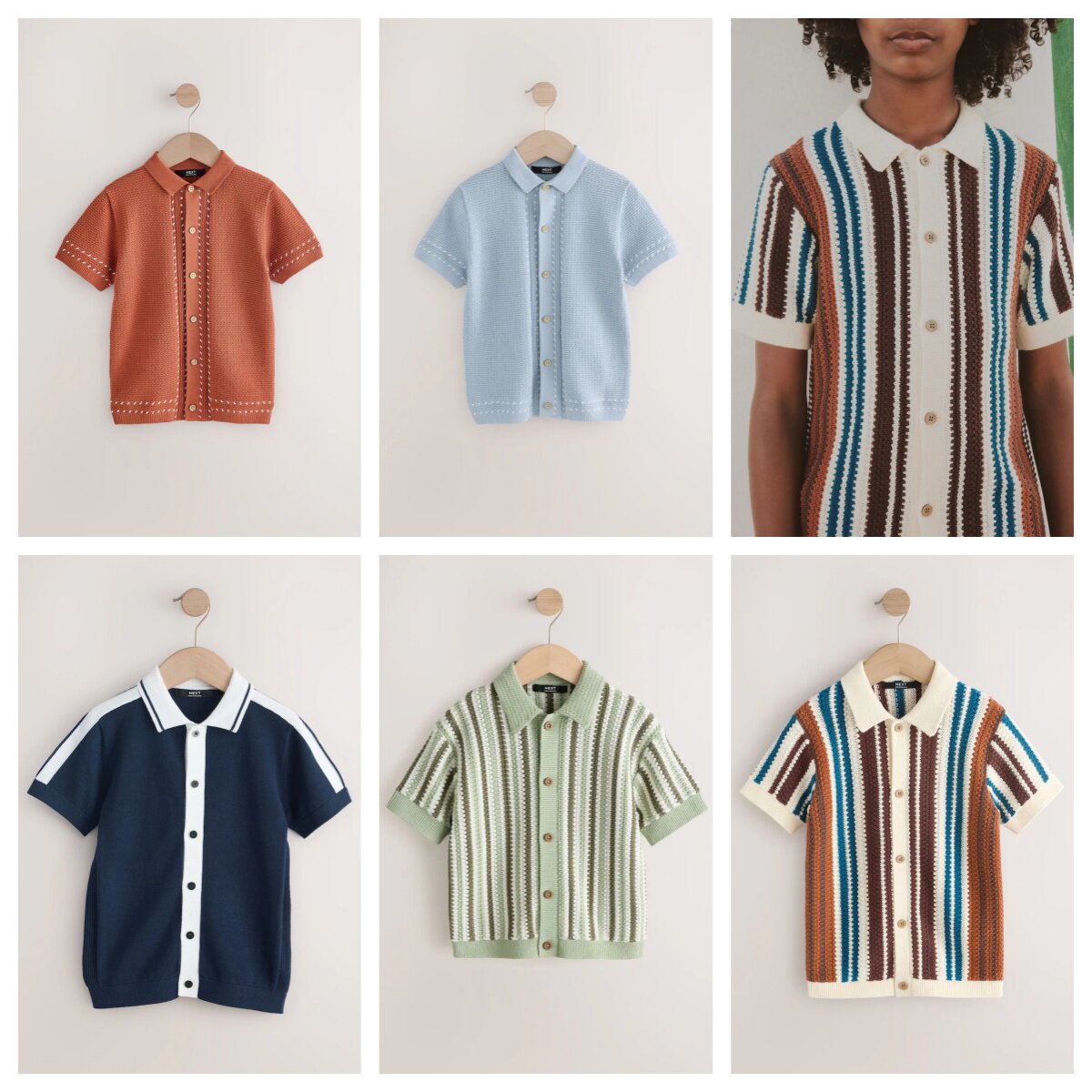 英国next亲子装 26夏新男童大男孩度假风短袖针织翻领开襟衬衫