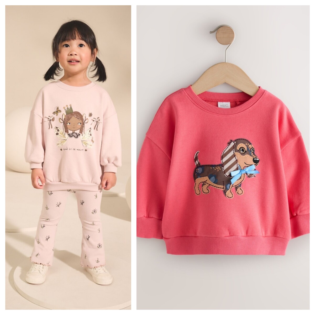 英国next童装 26春新女童女宝宝小狗仙子卡通薄绒套头运动卫衣