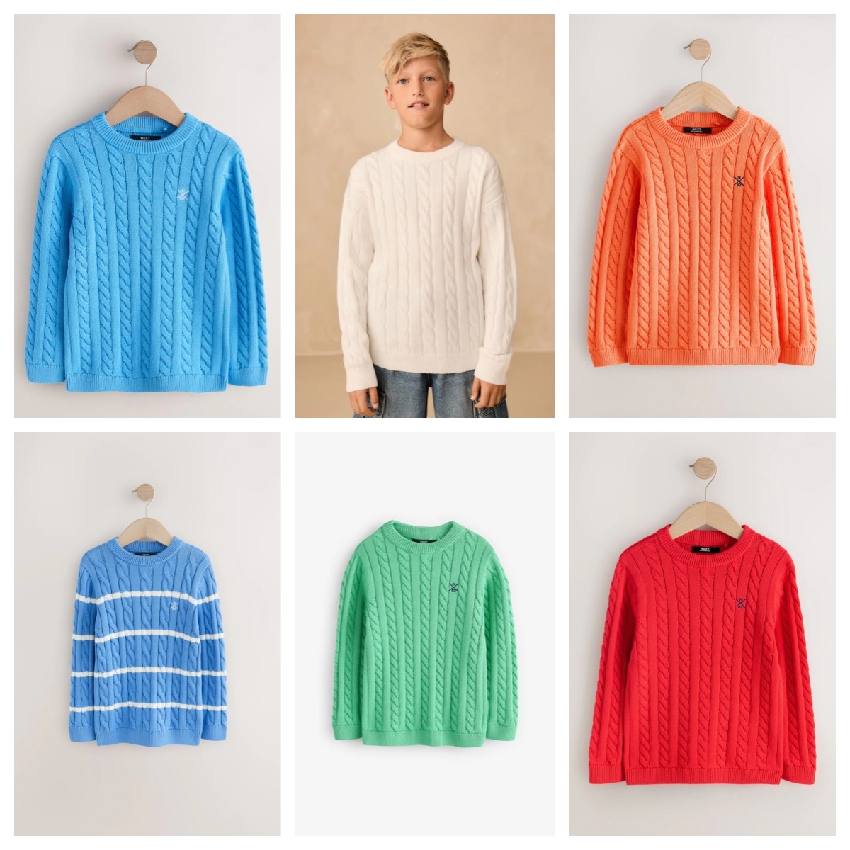 英国NEXT亲子装 26春新男童大男孩纯色麻花圆领套头针织衫 毛衣