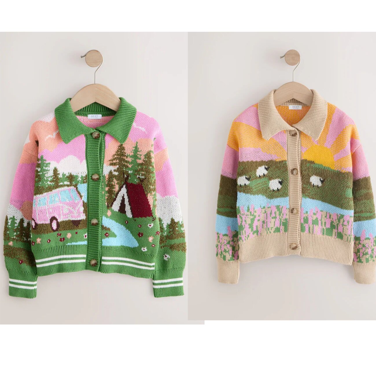 next森林农场印花翻领开襟针织衫