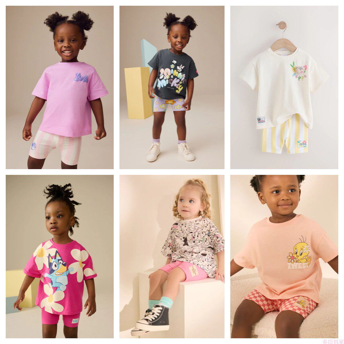 英国NEXT童装 25夏新女童女宝宝Peppa Pig短袖T恤+弹力单车短裤组