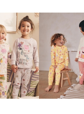 英国NEXT童装 25秋新女童女宝宝紫色Peppa Pig卡通长袖居家服组