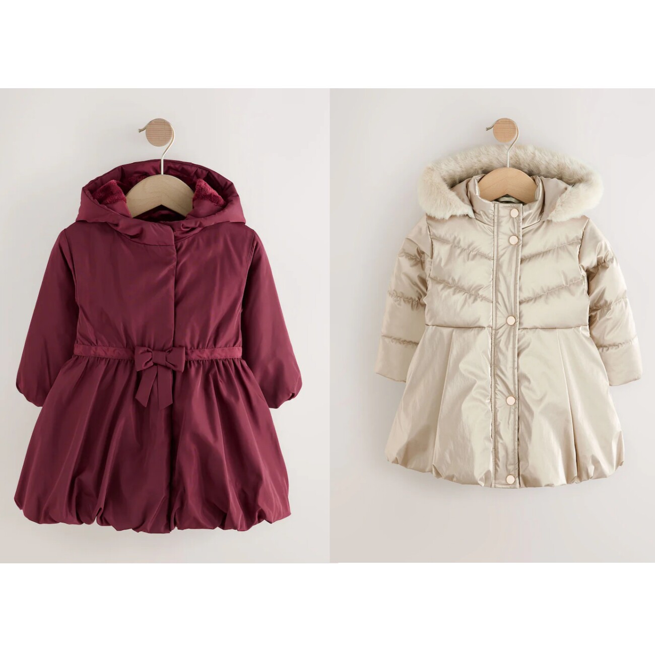 英国NEXT童装 24冬新女童女宝宝纯色加厚保暖夹棉连帽外套 大衣
